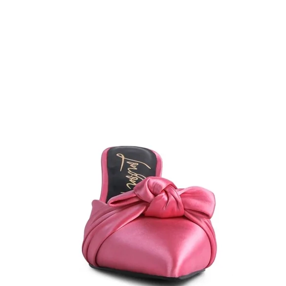 Chic Pink Satin Mule Heels with Bow Sizes 8 - Picture 5 of 6